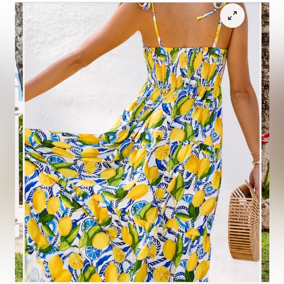 Kenny Flowers The Positano Resort Dress Lemon Print tie tank maxi sundress NWT - Picture 5 of 12